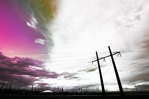 Cloud Clash Sunset Beyond Electrical Substation (Rainbow Tint Photo)