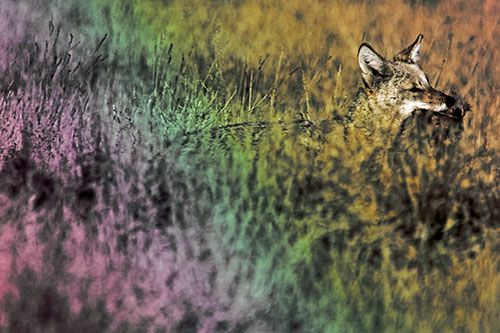 Coyote Running Through Tall Grass (Rainbow Tint Photo)