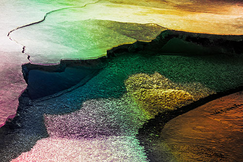 Cracked Ice Frozen Shoreline Melting (Rainbow Tint Photo)