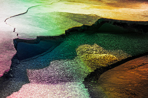 Cracked Ice Frozen Shoreline Melting (Rainbow Tint)