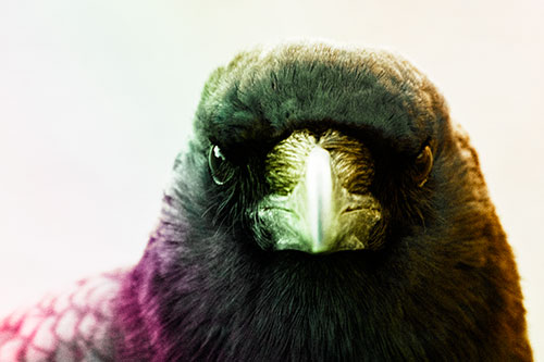 Creepy Close Eye Contact With A Crow (Rainbow Tint Photo)