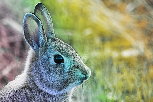 Curious Bunny Rabbit Looking Sideways (Rainbow Tint Photo)