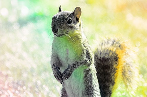Curious Squirrel Standing On Hind Legs (Rainbow Tint Photo)
