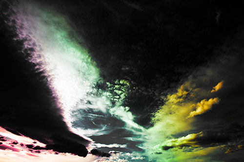 Curving Black Charred Sunset Clouds (Rainbow Tint Photo)