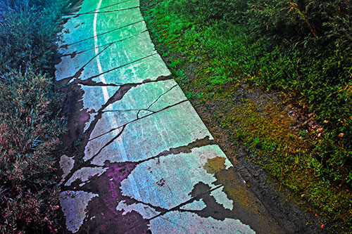 Curving Muddy Concrete Cracked Sidewalk (Rainbow Tint Photo)