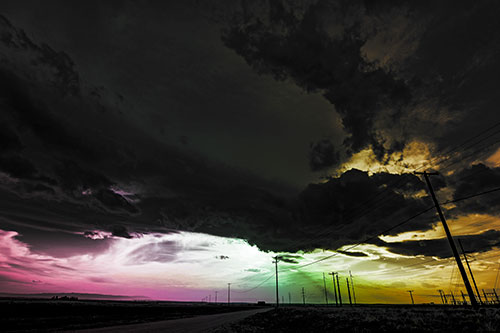 Dark Cloud Powerline Sunset (Rainbow Tint Photo)