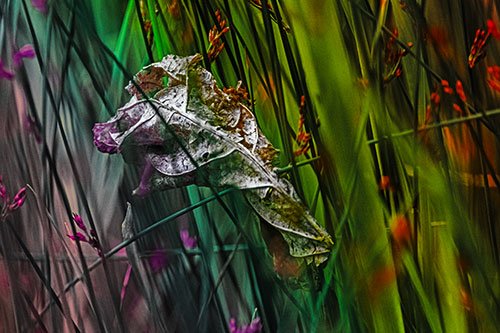 Dead Decayed Leaf Rots Among Reed Grass (Rainbow Tint Photo)