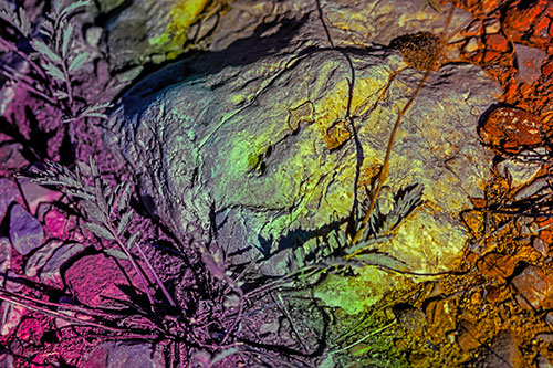 Demonic Leaf Mouthed Rock Face Snarling Among Dirt (Rainbow Tint)