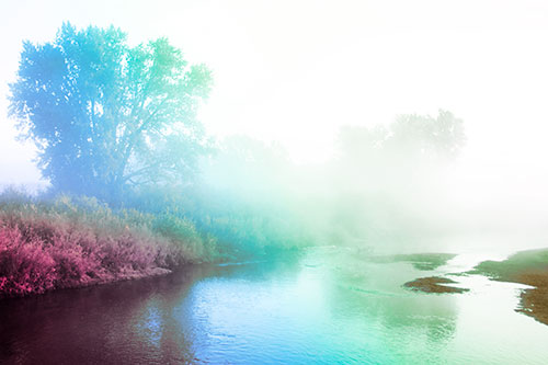 Dense Fog Blankets Distant River Bend (Rainbow Tint Photo)