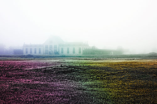 Dense Fog Consumes Distant Historic State Penitentiary (Rainbow Tint Photo)