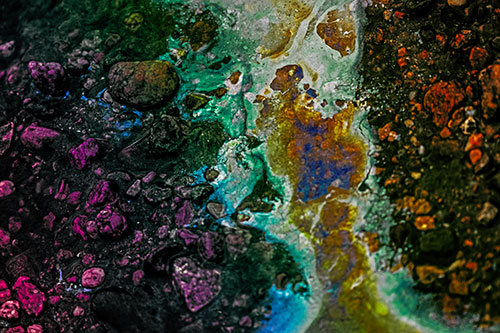 Distorted Oil Face Smearing Among Rocky Shore (Rainbow Tint)