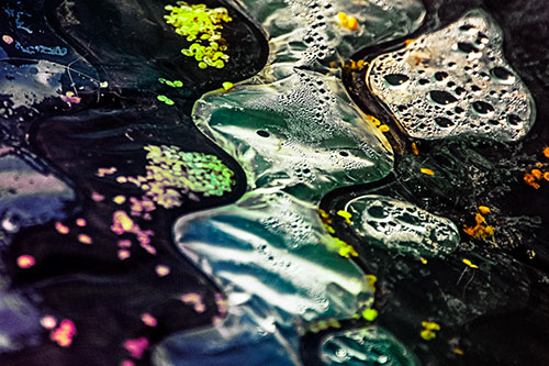 Distorted Plastic Bubble Face Floating Atop Water (Rainbow Tint)