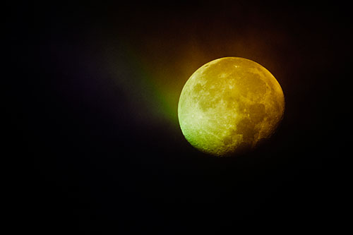 Fireball Moon Setting After Sunrise (Rainbow Tint Photo)