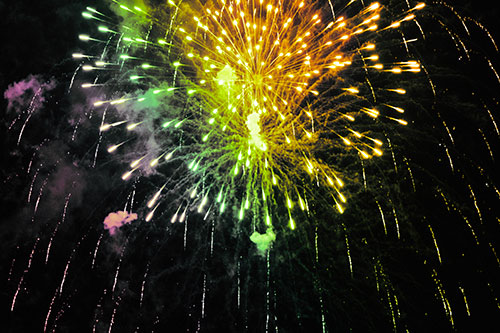 Fireworks Explosion Lights Night Sky Ablaze (Rainbow Tint Photo)