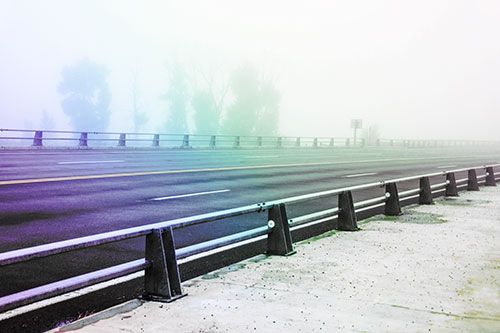 Fog Surrounds Deserted Sidewalk Roadway (Rainbow Tint Photo)