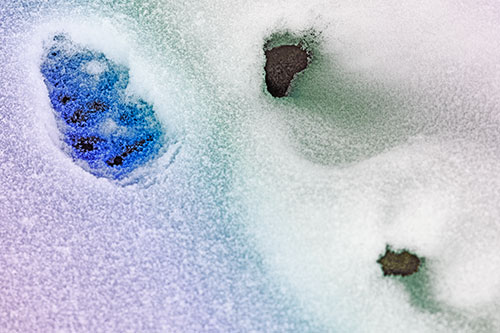 Footprint Eye Snow Face Atop Rock Surface (Rainbow Tint)