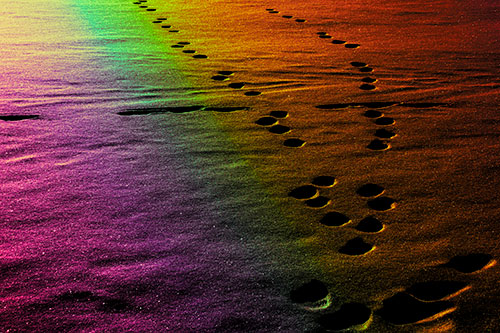 Footprint Trail Across Snow Covered Lake (Rainbow Tint Photo)