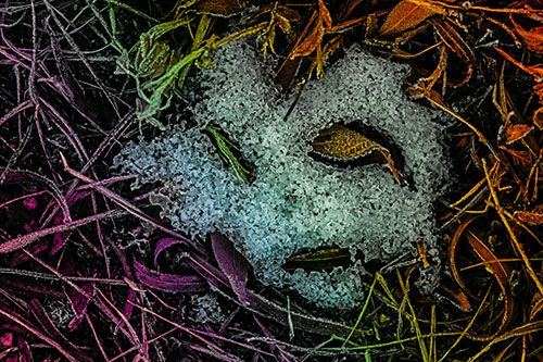 Frozen Leaf Eyed Snow Face Among Frosty Grass (Rainbow Tint)