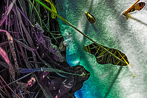 Frozen Protruding Grass Bladed Ice Face (Rainbow Tint Photo)
