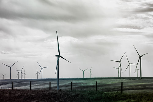 Gloomy Clouds Overcast Wind Turbine Pasture (Rainbow Tint)