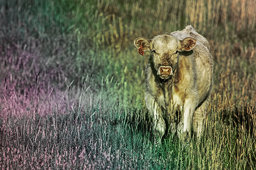 Grass Chewing Cow Spots Intruder (Rainbow Tint Photo)