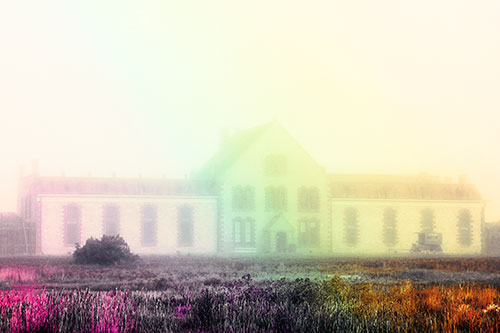 Heavy Fog Consumes State Penitentiary (Rainbow Tint Photo)