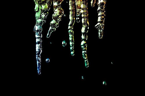 Jagged Melting Icicles Dripping Water (Rainbow Tint Photo)