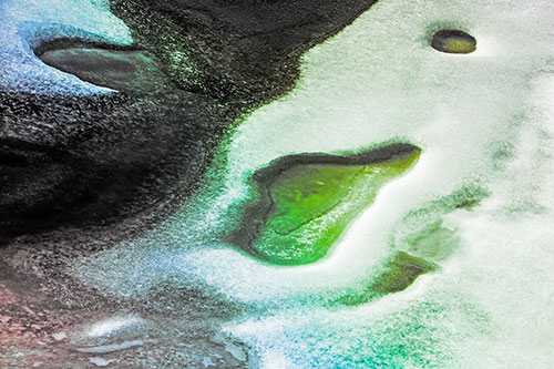 Joyful Ice Face Frozen Atop River (Rainbow Tint)