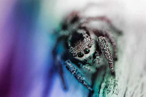 Jumping Spider Resting Atop Wood Stick (Rainbow Tint Photo)