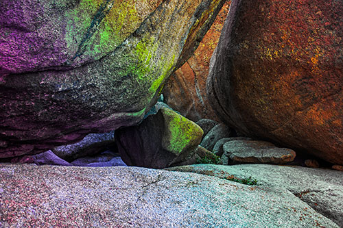 Large Crowded Boulders Leaning Against One Another (Rainbow Tint)