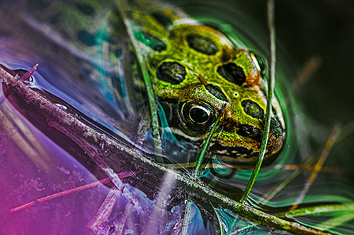 Leopard Frog Keeping Eye Out Above Water (Rainbow Tint Photo)