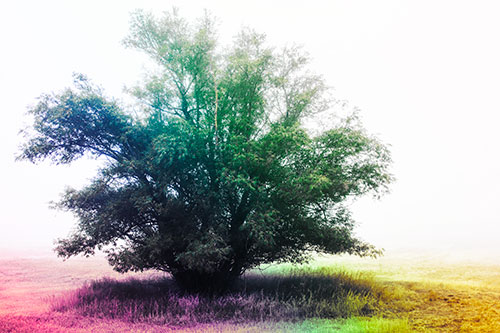 Lone Tree Standing Among Fog (Rainbow Tint Photo)