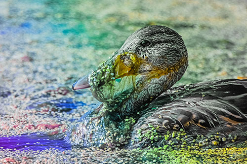 Mallard Duck Entangled In Algae (Rainbow Tint)