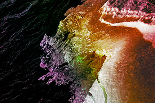 Melting Ice Face Creature Atop River Water (Rainbow Tint)