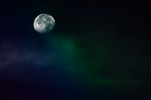 Moon Begins Descent Beyond Faint Mist Cloud (Rainbow Tint Photo)