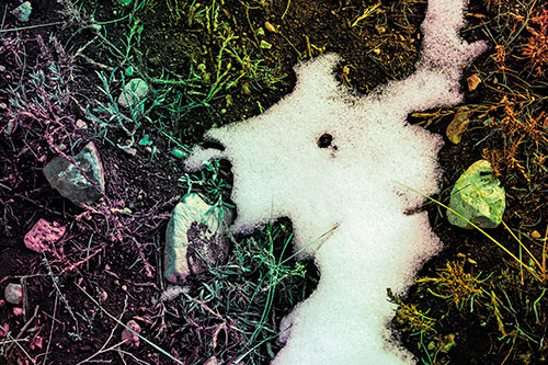 Peering Humanoid Snow Face Creature Among Rocks (Rainbow Tint)