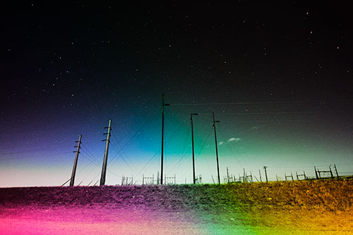 Powerlines Among The Night Stars (Rainbow Tint Photo)