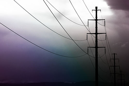 Powerlines Receding Into Thunderstorm (Rainbow Tint Photo)
