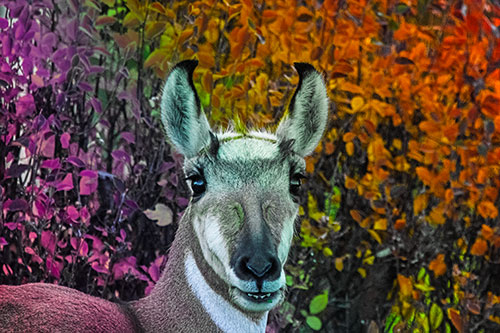 Pronghorn Snacking Among Autumn Leaves (Rainbow Tint)