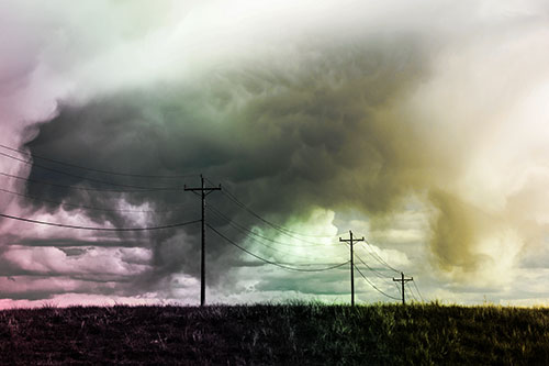 Rainstorm Clouds Twirl Beyond Powerlines (Rainbow Tint)