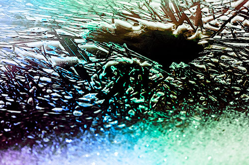 Shattered Ice Crystals Surround Water Hole (Rainbow Tint Photo)