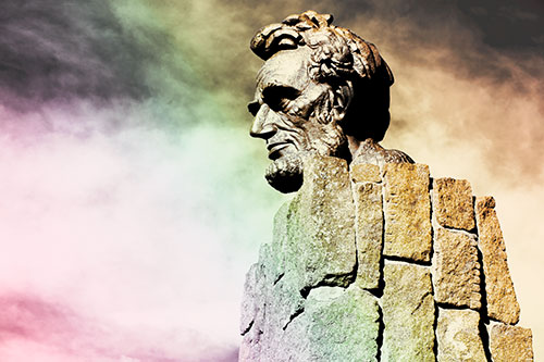 Sideways Presidential Statue Headshot Among Clouds (Rainbow Tint Photo)