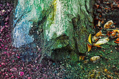 Slime Covered Rock Face Resting Along Shoreline (Rainbow Tint Photo)