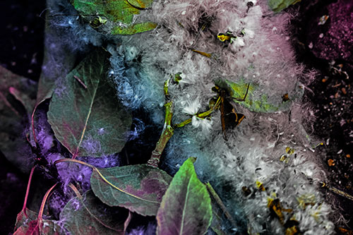 Smiling Cotton Stick Face Among Fallen Leaves (Rainbow Tint)