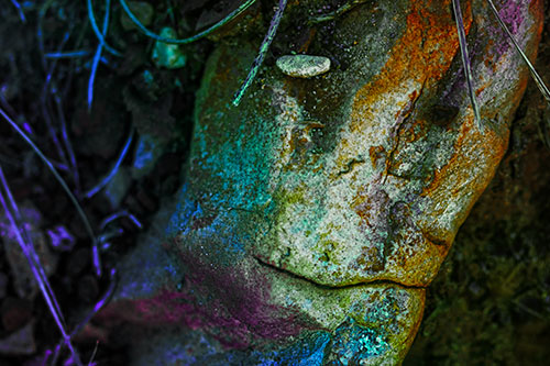 Smirking Battered Rock Face (Rainbow Tint Photo)