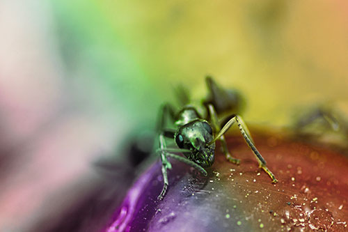 Snarling Carpenter Ant Guarding Sugary Treat (Rainbow Tint Photo)