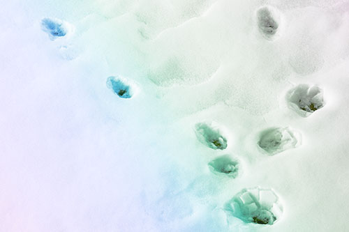 Snowy Animal Footprints Changing Direction (Rainbow Tint Photo)