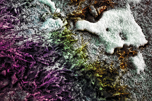 Snowy Grass Forming Demonic Horned Creature (Rainbow Tint Photo)