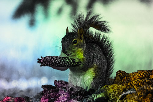 Squirrel Eating Pine Cones (Rainbow Tint Photo)