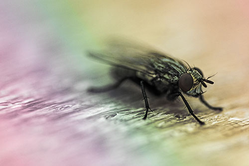 Standing Cluster Fly Resting Atop Wood (Rainbow Tint)